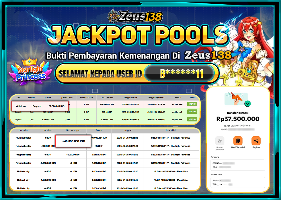 ZEUS138 STARLIGHT PRINCES Rp.37.500.000,- LUNAS