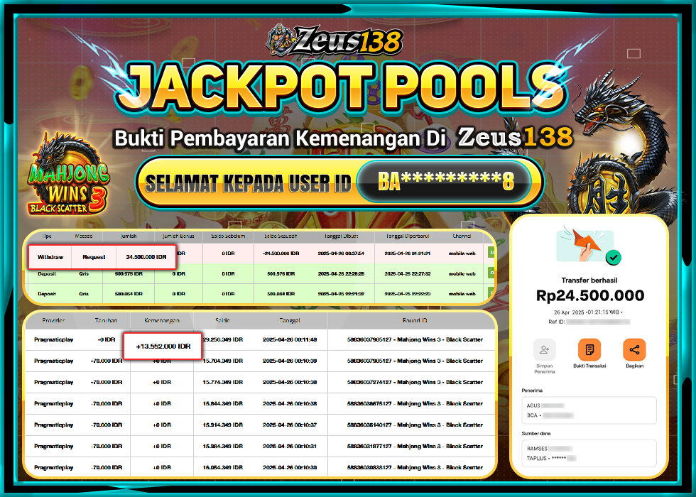 ZEUS138 MAHJONG WINS 3 BLACK SCATTER  Rp.24.500.000,- LUNAS