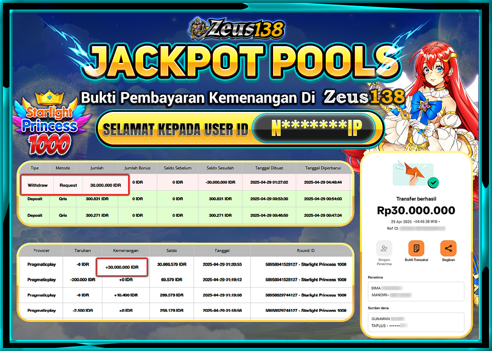 ZEUS138  STRALIGHT PRINCES 1000  Rp.30.000.000,- LUNAS