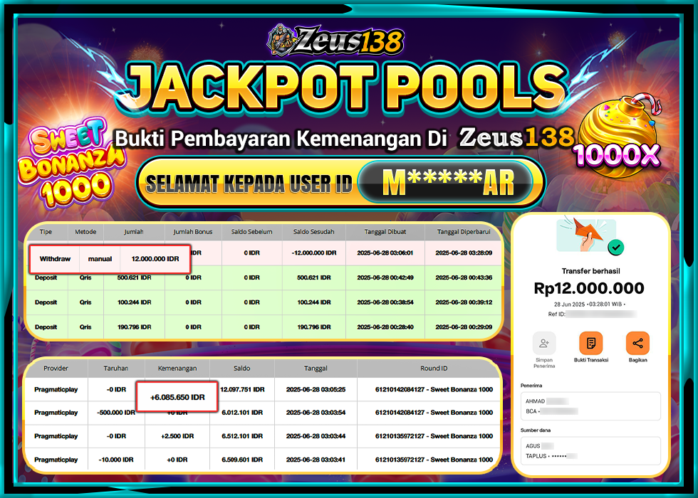 ZEUS138 SWEET BONANZA1000 Rp.12.000.000, -LUNAS