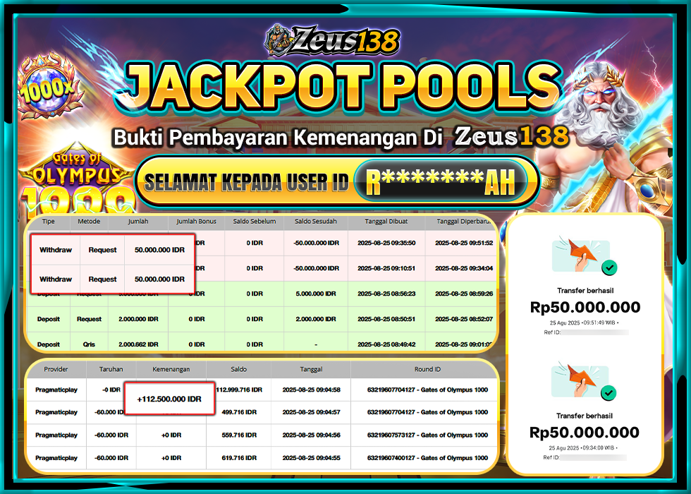 ZEUS138 GATES OF OLYMPUS 1000 Rp 100.000.000 LUNAS