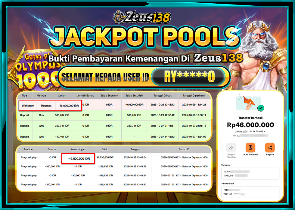 ZEUS138 GATES OF OLYMPUS 1000 Rp.46.000.000 - LUNAS