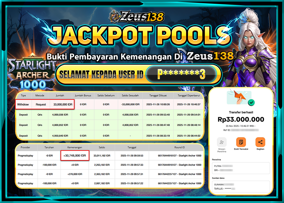 ZEUS138 STARLIGHT ARCHER 1000 Rp 33,000,000 LUNAS 